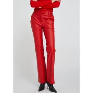 SPRWMN Red Leather Micro Flare Trousers Bootcut Pants Size Small